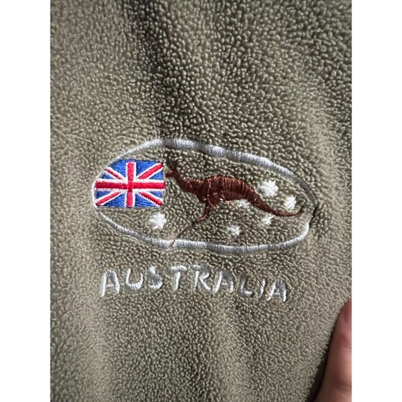 Australia Full Zip Collar Neck Fleece Jacket Embroidered Patch Brown Size Medium - Picture 2 of 5
